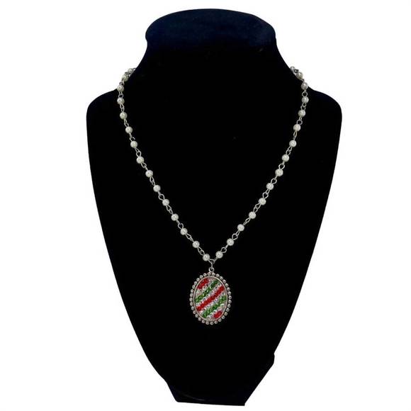 NEW PINK PANACHE women's crystal necklace in red/white/green - Picture 1 of 1